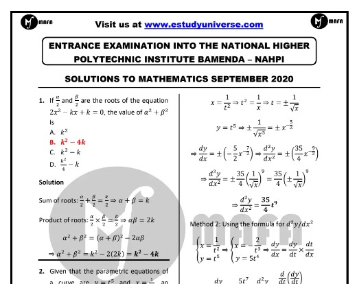 Polytechnique bamenda past questions and answers pdf