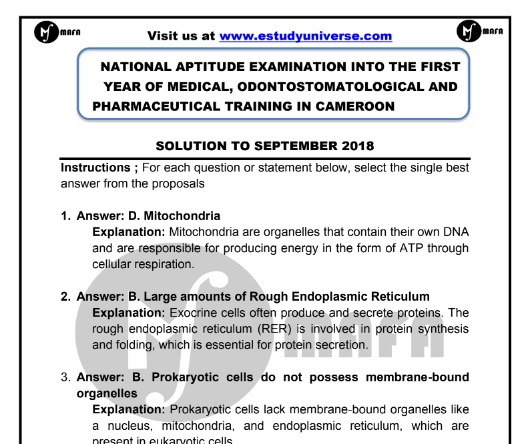 NATIONAL APTITUDE EXAMINATION INTO THE FIRST YEAR OF MEDICAL, ODONTOSTOMATOLOGICAL AND PHARMACEUTICAL TRAINING IN CAMEROON