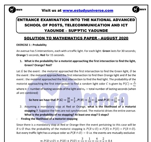 ENTRANCE EXAMINATION INTO THE NATIONAL ADVANCED SCHOOL OF POSTS, TELECOMMUNICATION AND ICT YAOUNDE – SUP’PTIC YAOUNDE